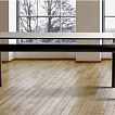 LC 6 Le Corbusier Esszimmertisch, Tischplatte Kristallglas 15 oder 19 mm, Untergestell schwarz eloxiert. 