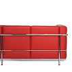 Le Corbusier 2-er Sofa die Ansicht von hinten, das Leder in einem tollen rot.